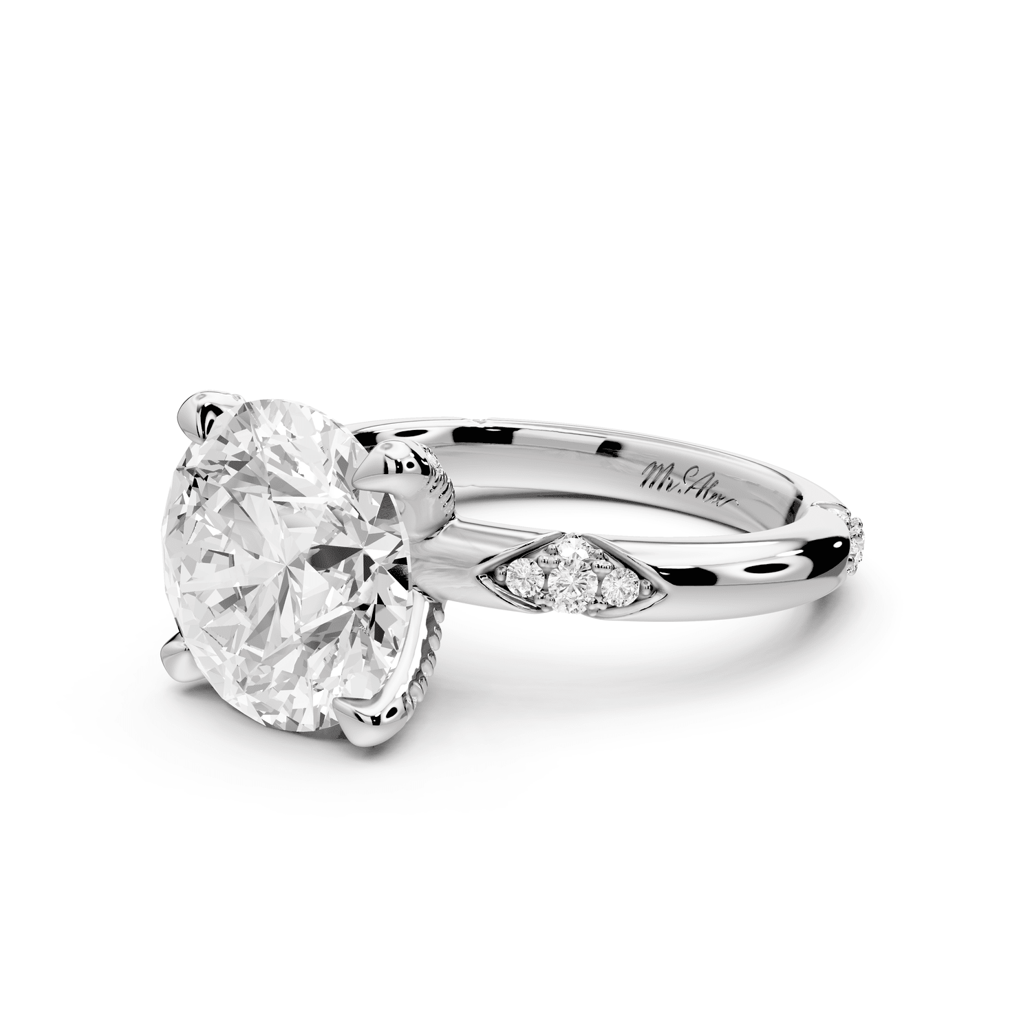 Luna - 4ct platinum round Diamond Crown with Flush - Set Diamond Clusters Engagement Ring - Mr. Alex Jewelry