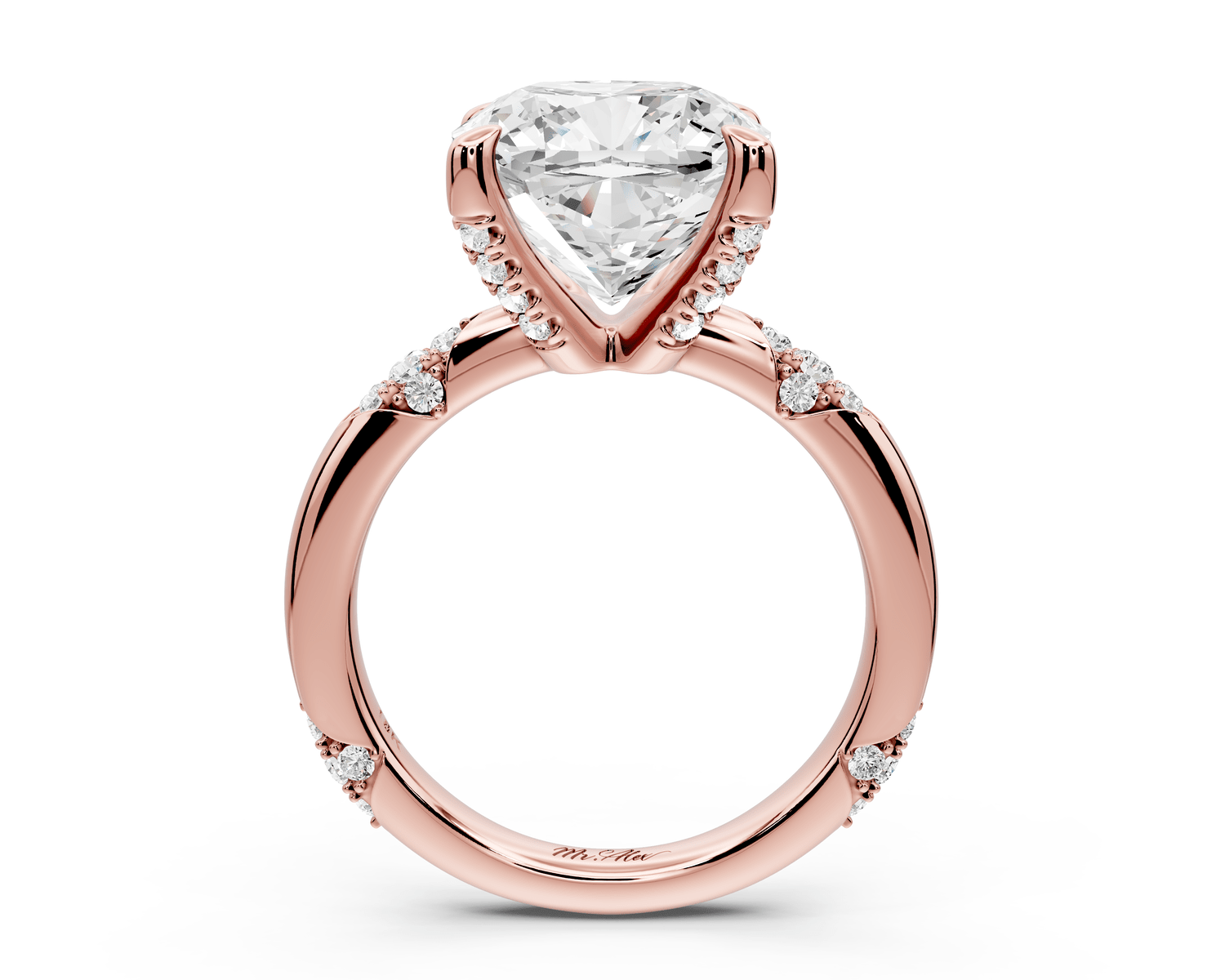 Luna - 5ct 14k rose gold cushion Diamond Crown with Flush - Set Diamond Clusters Engagement Ring - Mr. Alex Jewelry