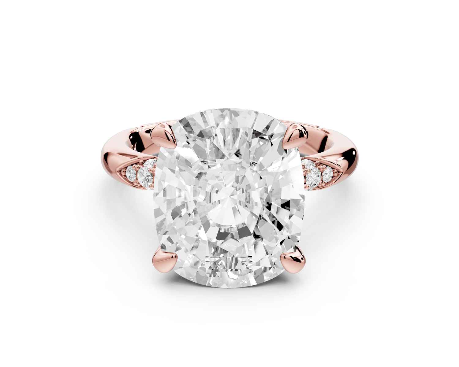 Luna - 5ct 14k rose gold ecushion Diamond Crown with Flush - Set Diamond Clusters Engagement Ring - Mr. Alex Jewelry