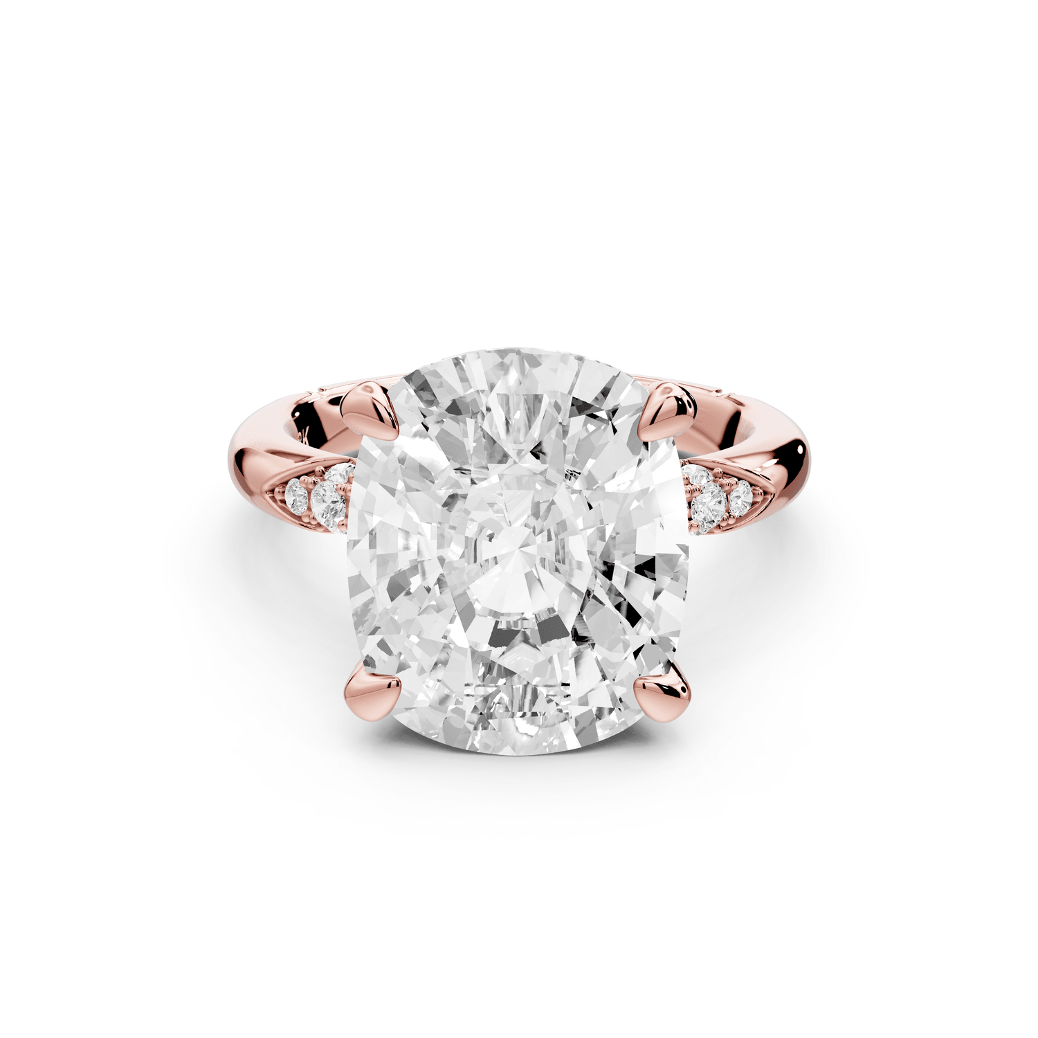 Luna - 5ct 14k rose gold ecushion Diamond Crown with Flush - Set Diamond Clusters Engagement Ring - Mr. Alex Jewelry