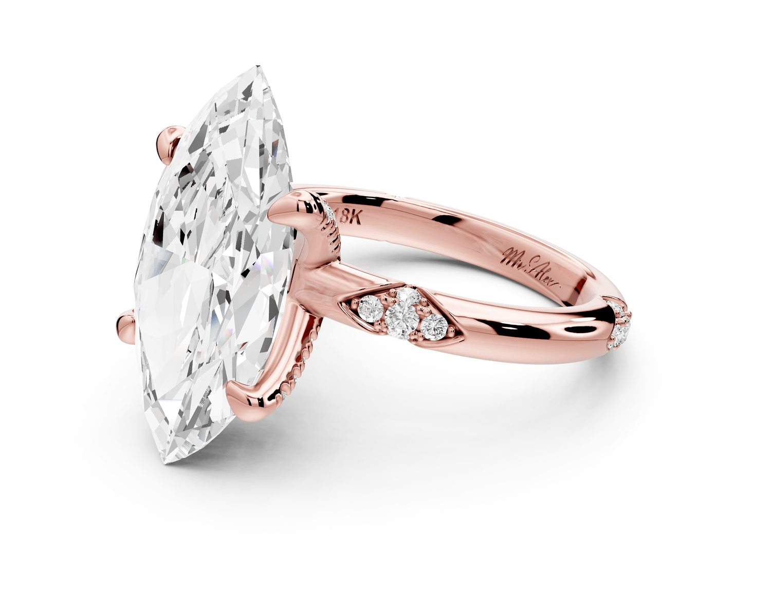 Luna - 5ct 14k rose gold marquise Diamond Crown with Flush - Set Diamond Clusters Engagement Ring - Mr. Alex Jewelry