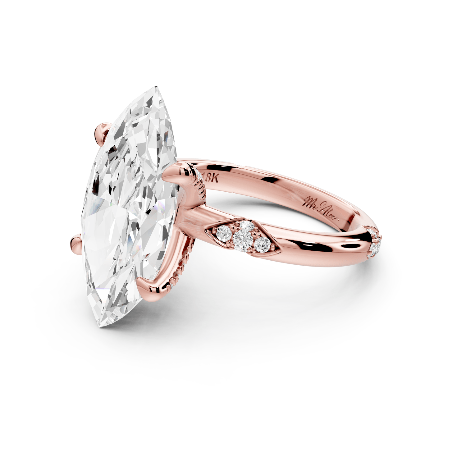 Luna - 5ct 14k rose gold marquise Diamond Crown with Flush - Set Diamond Clusters Engagement Ring - Mr. Alex Jewelry