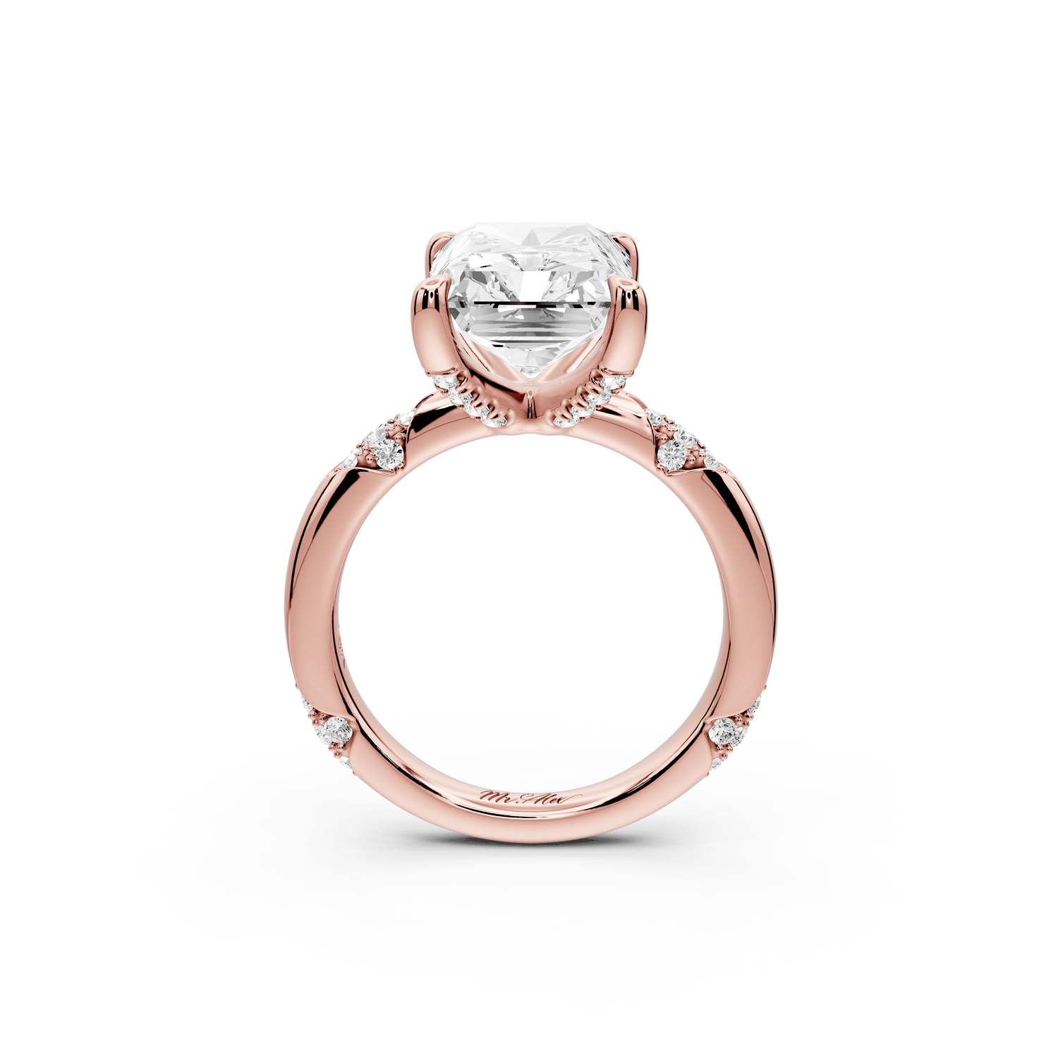 Luna - 5ct 14k rose gold radiant Diamond Crown with Flush - Set Diamond Clusters Engagement Ring - Mr. Alex Jewelry