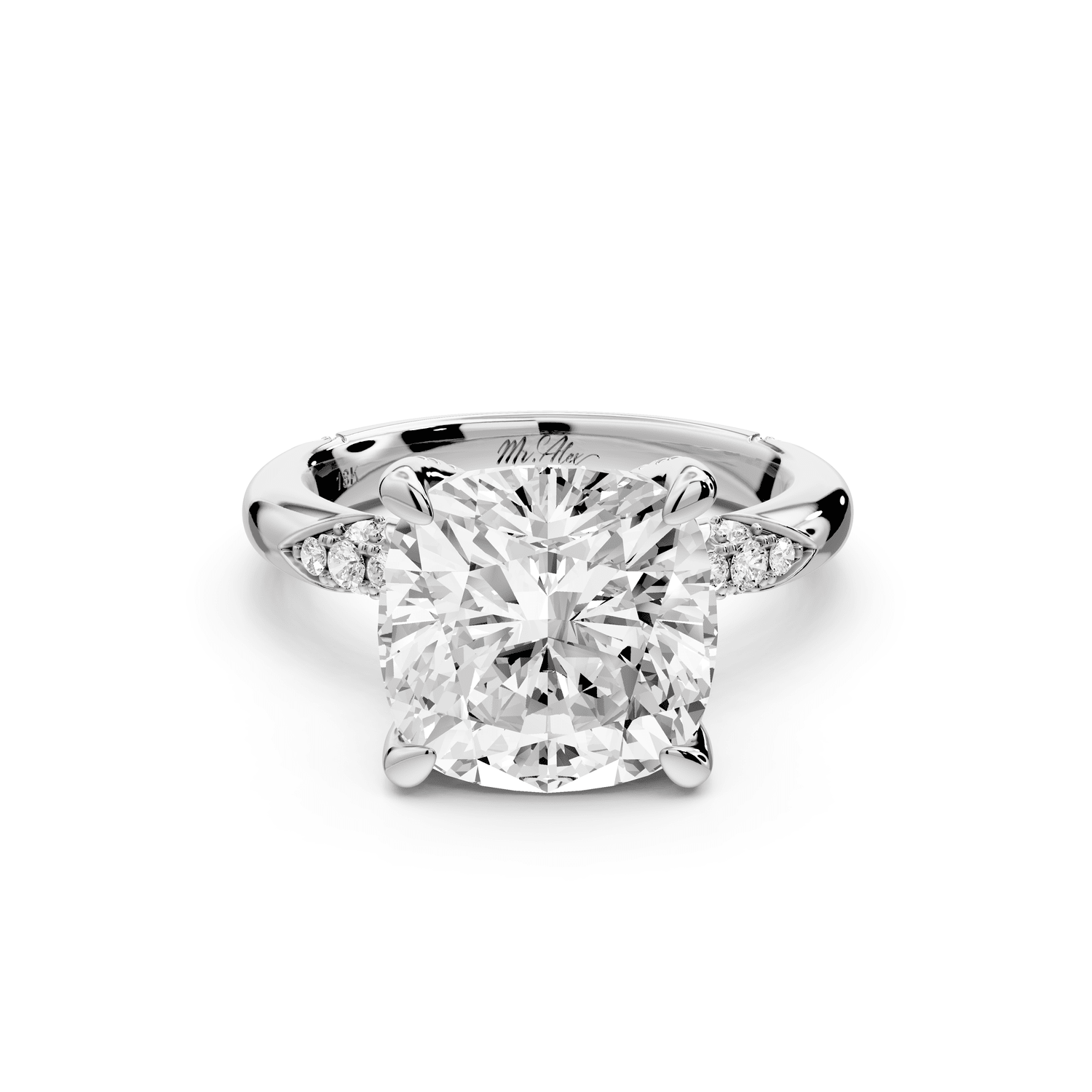 Luna - 5ct 14k white gold cushion Diamond Crown with Flush - Set Diamond Clusters Engagement Ring - Mr. Alex Jewelry