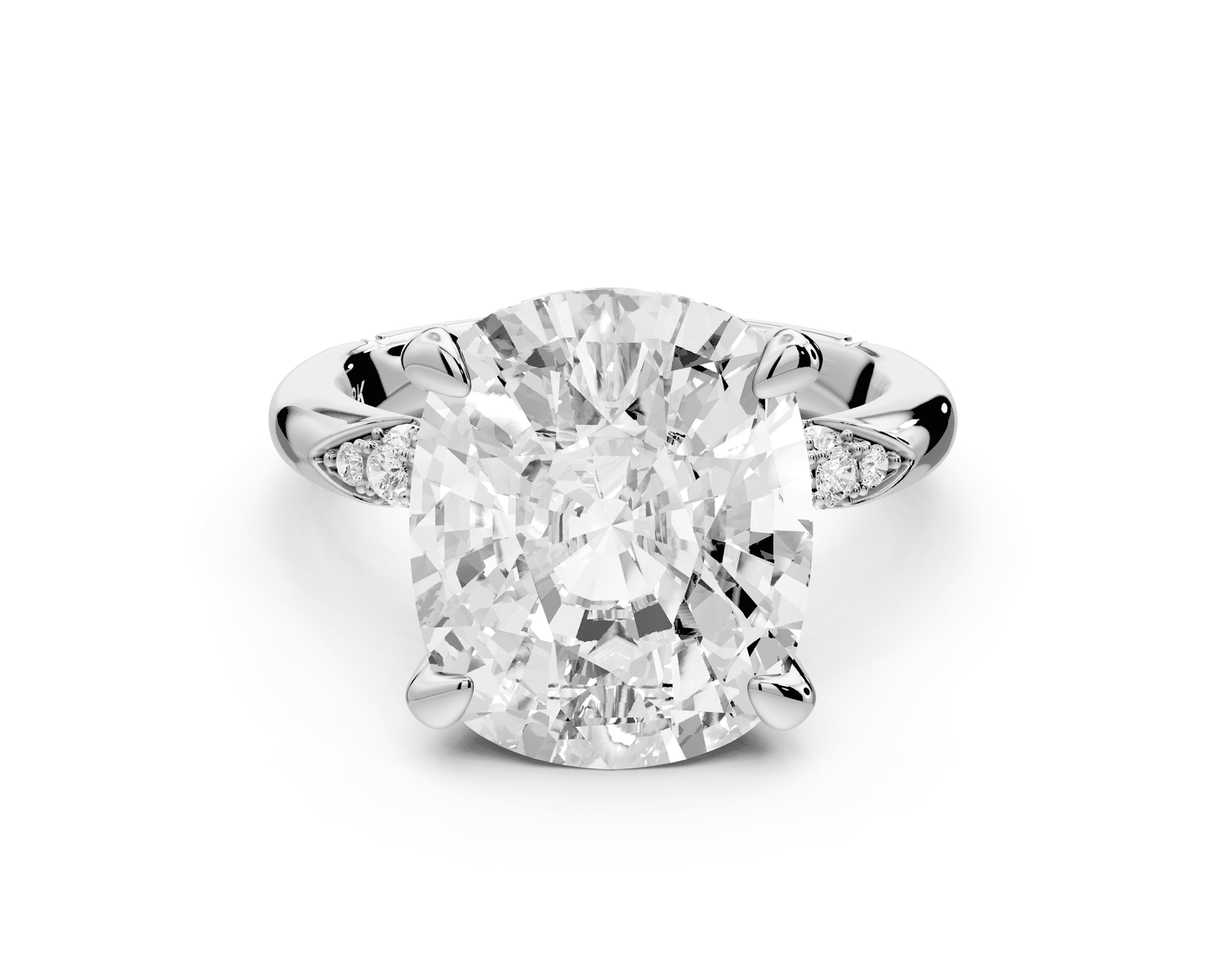 Luna - 5ct 14k white gold ecushion Diamond Crown with Flush - Set Diamond Clusters Engagement Ring - Mr. Alex Jewelry