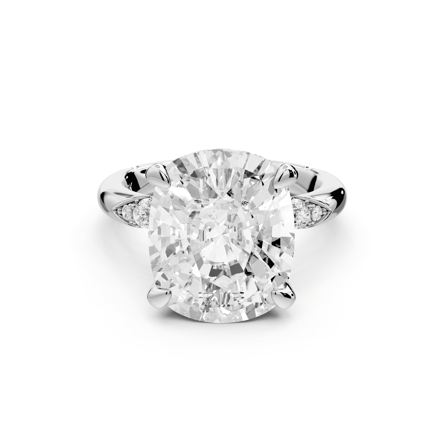 Luna - 5ct 14k white gold ecushion Diamond Crown with Flush - Set Diamond Clusters Engagement Ring - Mr. Alex Jewelry