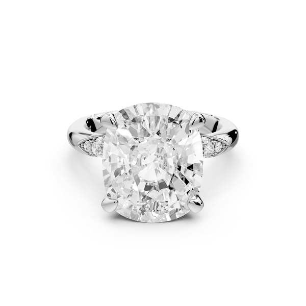Luna - 5ct 14k white gold ecushion Diamond Crown with Flush - Set Diamond Clusters Engagement Ring - Mr. Alex Jewelry