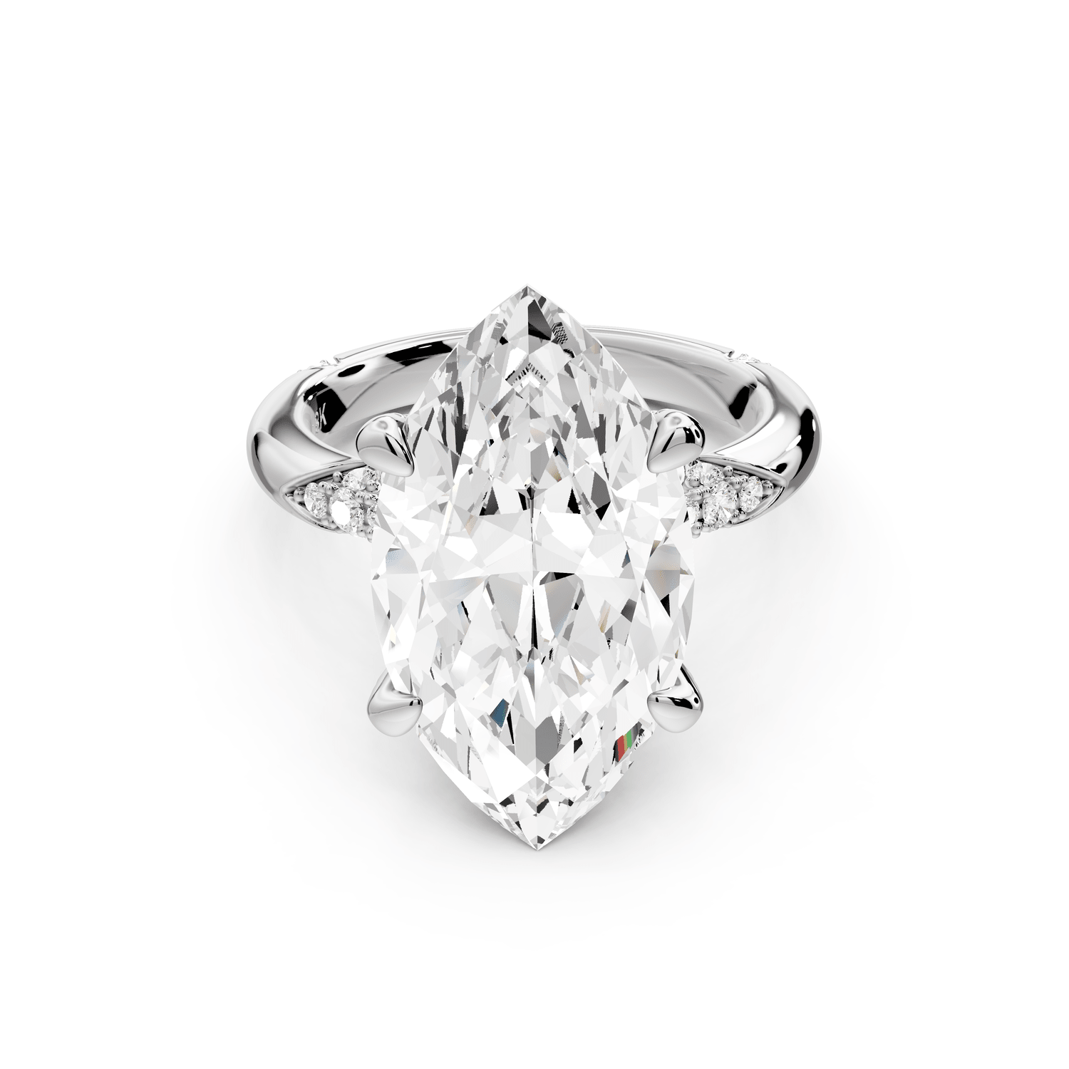 Luna - 5ct 14k white gold marquise Diamond Crown with Flush - Set Diamond Clusters Engagement Ring - Mr. Alex Jewelry