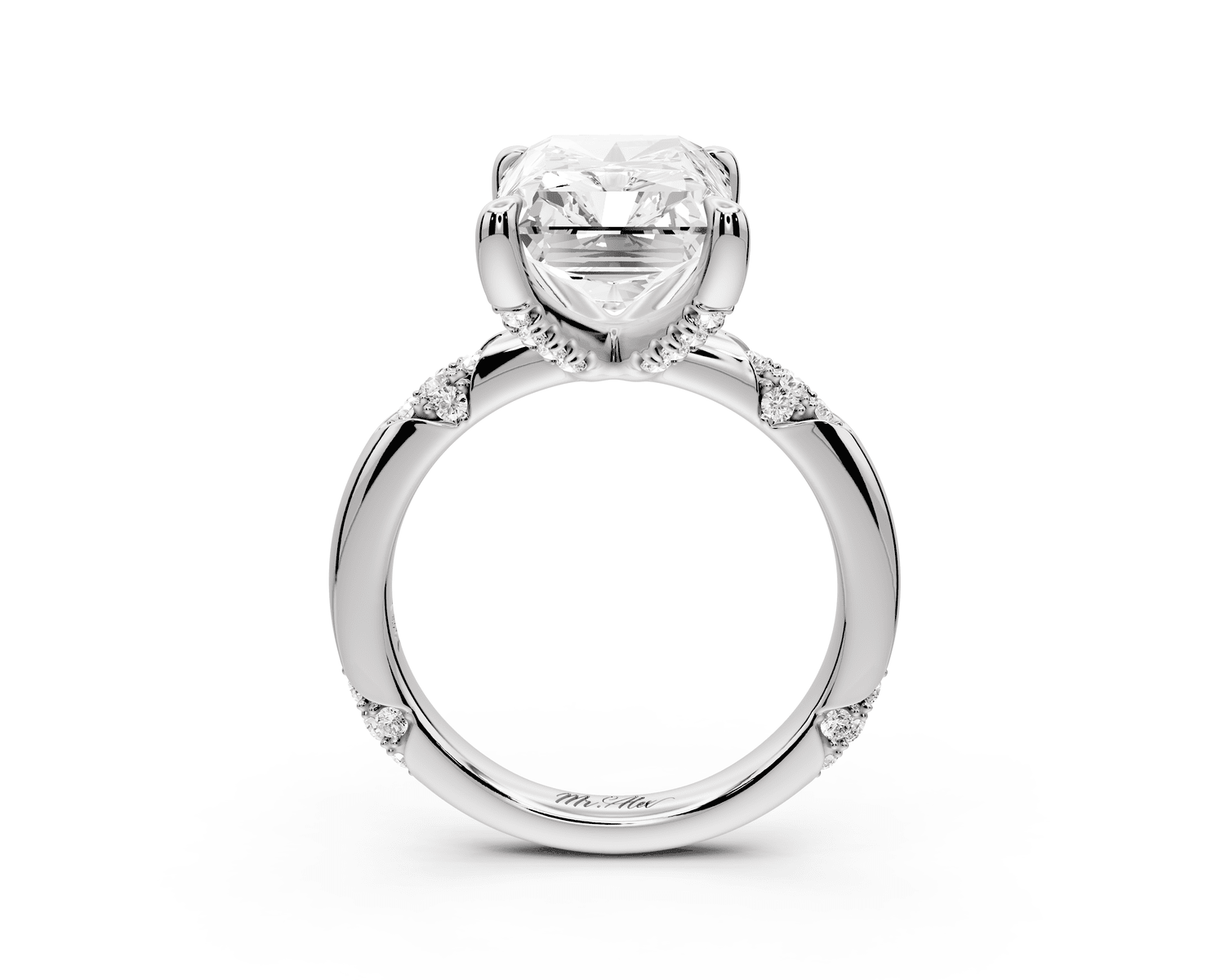 Luna - 5ct 14k white gold radiant Diamond Crown with Flush - Set Diamond Clusters Engagement Ring - Mr. Alex Jewelry