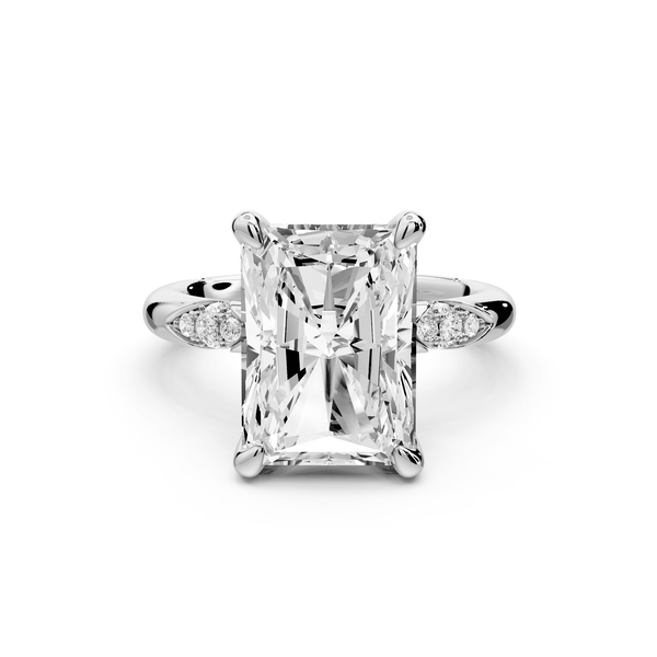 Luna - 5ct 14k white gold radiant Diamond Crown with Flush - Set Diamond Clusters Engagement Ring - Mr. Alex Jewelry