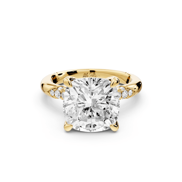 Luna - 5ct 14k yellow gold cushion Diamond Crown with Flush - Set Diamond Clusters Engagement Ring - Mr. Alex Jewelry