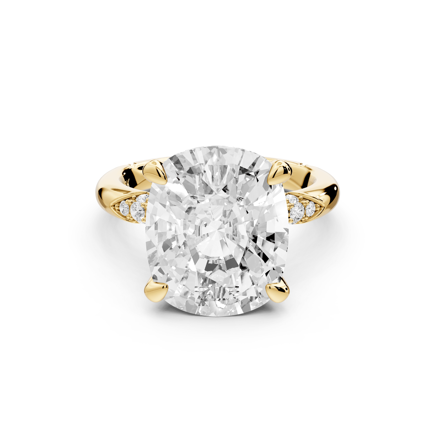 Luna - 5ct 14k yellow gold ecushion Diamond Crown with Flush - Set Diamond Clusters Engagement Ring - Mr. Alex Jewelry