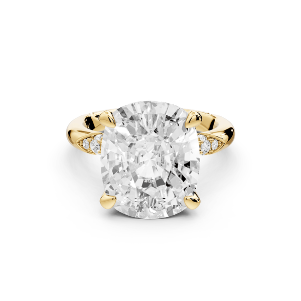 Luna - 5ct 14k yellow gold ecushion Diamond Crown with Flush - Set Diamond Clusters Engagement Ring - Mr. Alex Jewelry