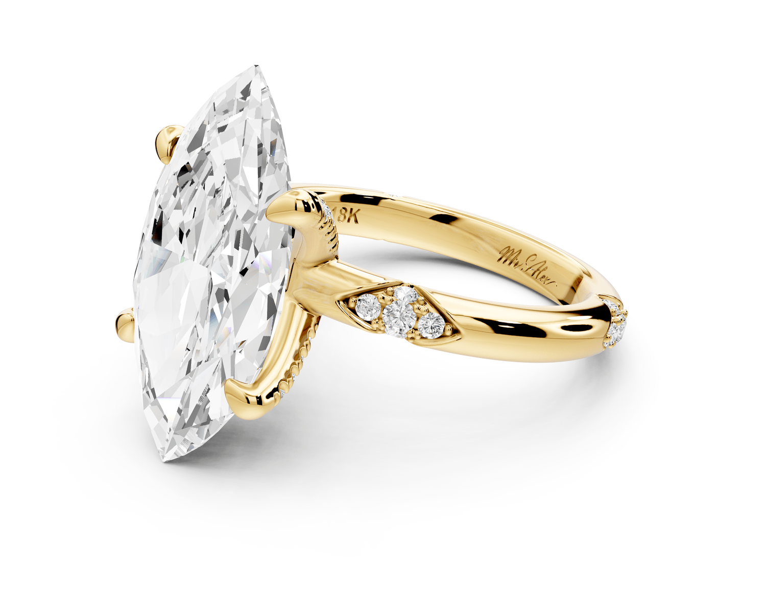 Luna - 5ct 14k yellow gold marquise Diamond Crown with Flush - Set Diamond Clusters Engagement Ring - Mr. Alex Jewelry