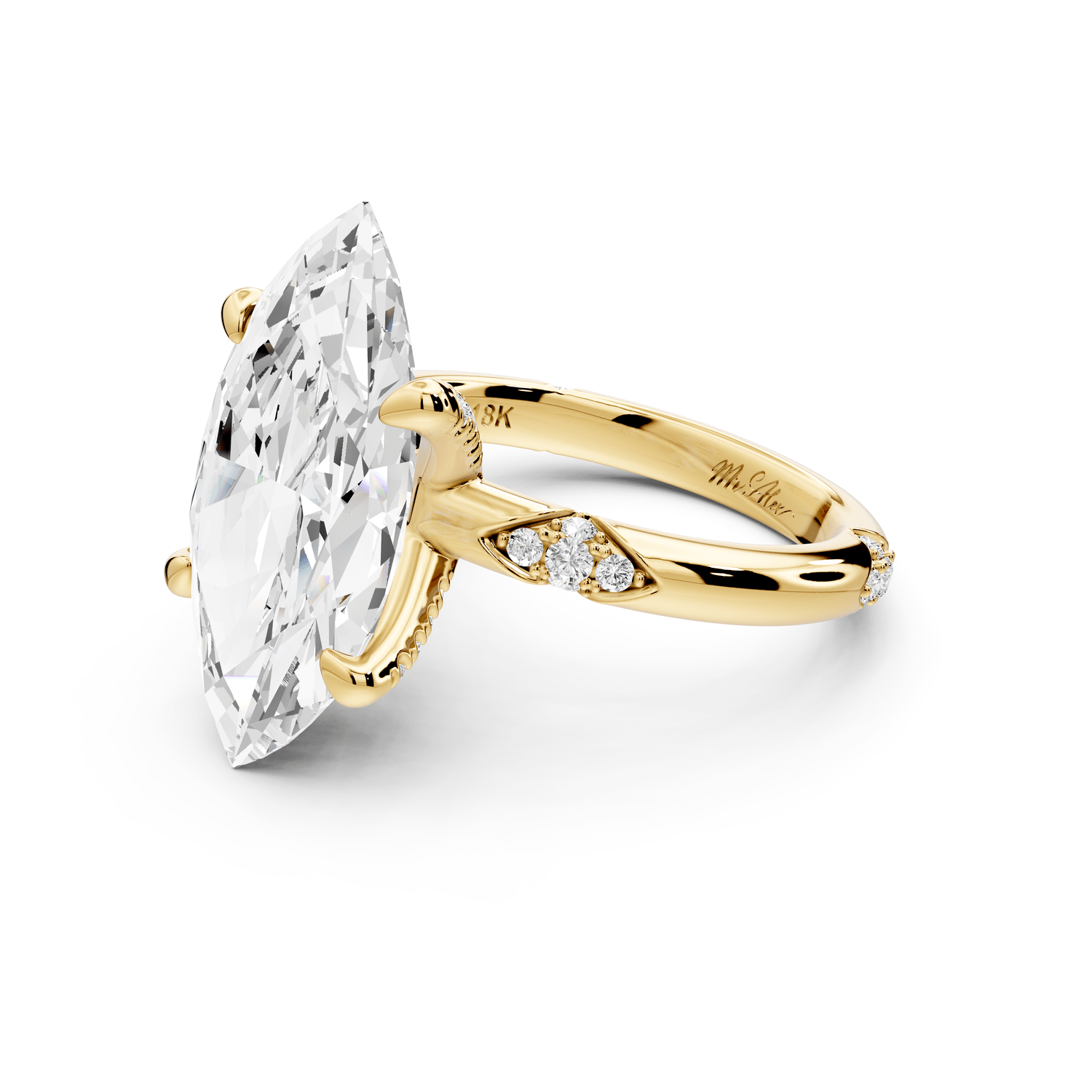 Luna - 5ct 14k yellow gold marquise Diamond Crown with Flush - Set Diamond Clusters Engagement Ring - Mr. Alex Jewelry