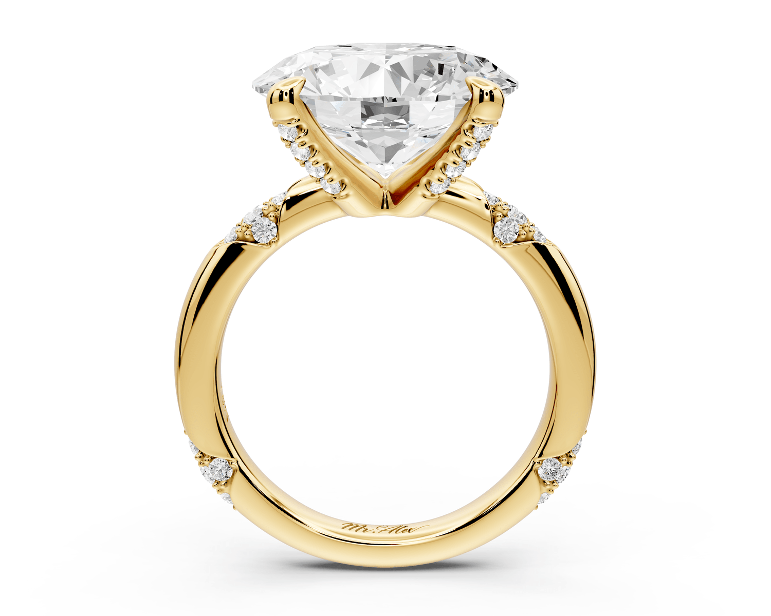 Luna - 5ct 14k yellow gold oval Diamond Crown with Flush - Set Diamond Clusters Engagement Ring - Mr. Alex Jewelry