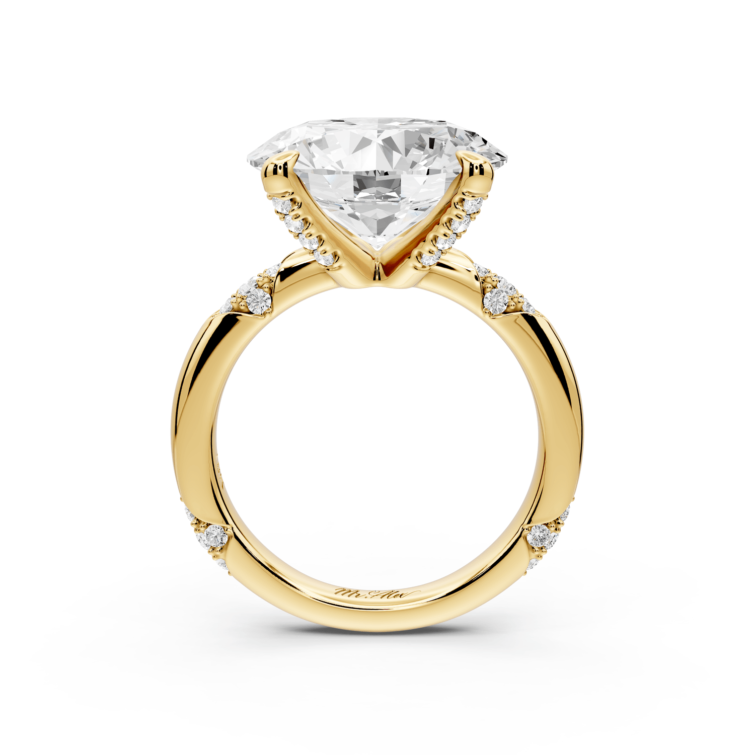 Luna - 5ct 14k yellow gold oval Diamond Crown with Flush - Set Diamond Clusters Engagement Ring - Mr. Alex Jewelry
