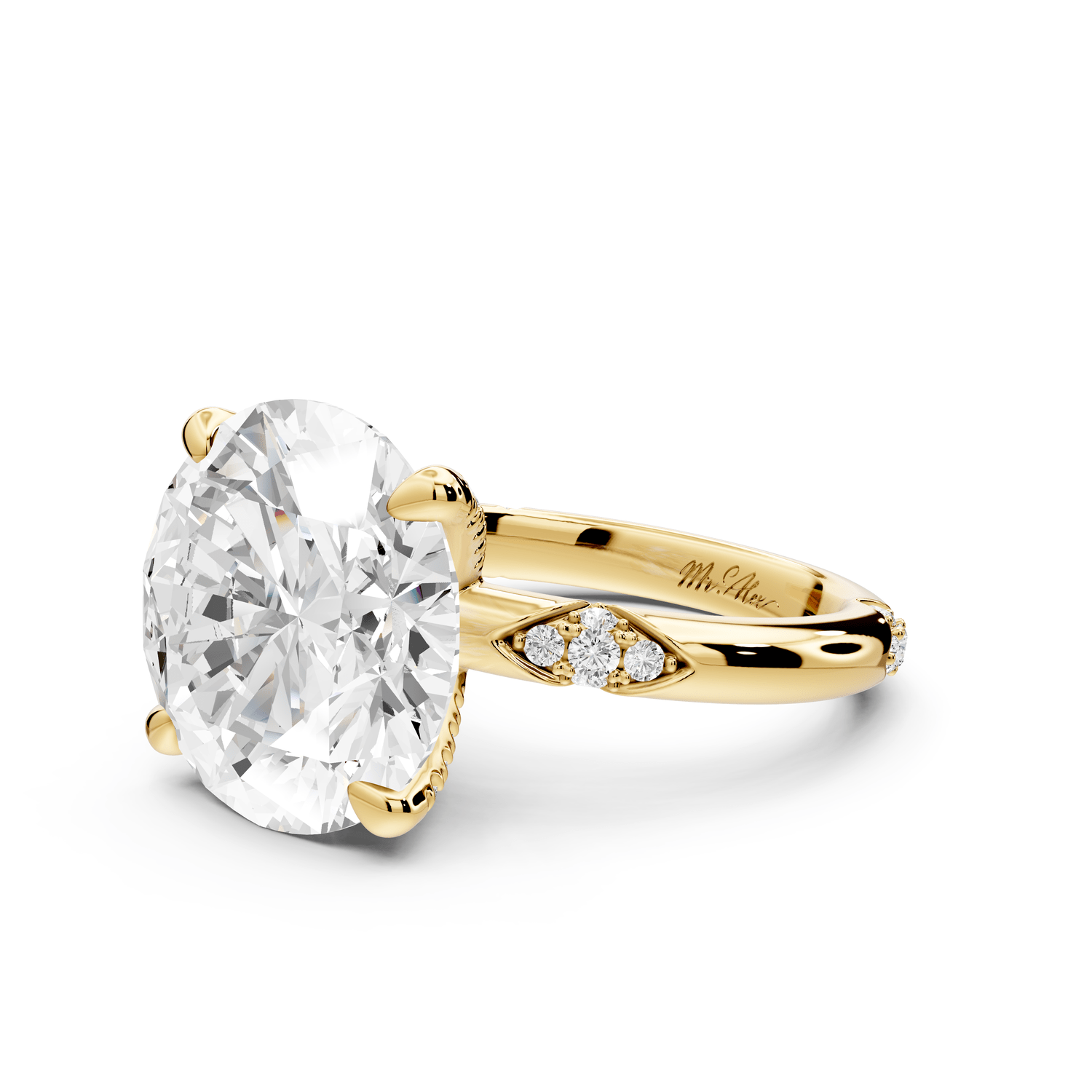 Luna - 5ct 14k yellow gold oval Diamond Crown with Flush - Set Diamond Clusters Engagement Ring - Mr. Alex Jewelry