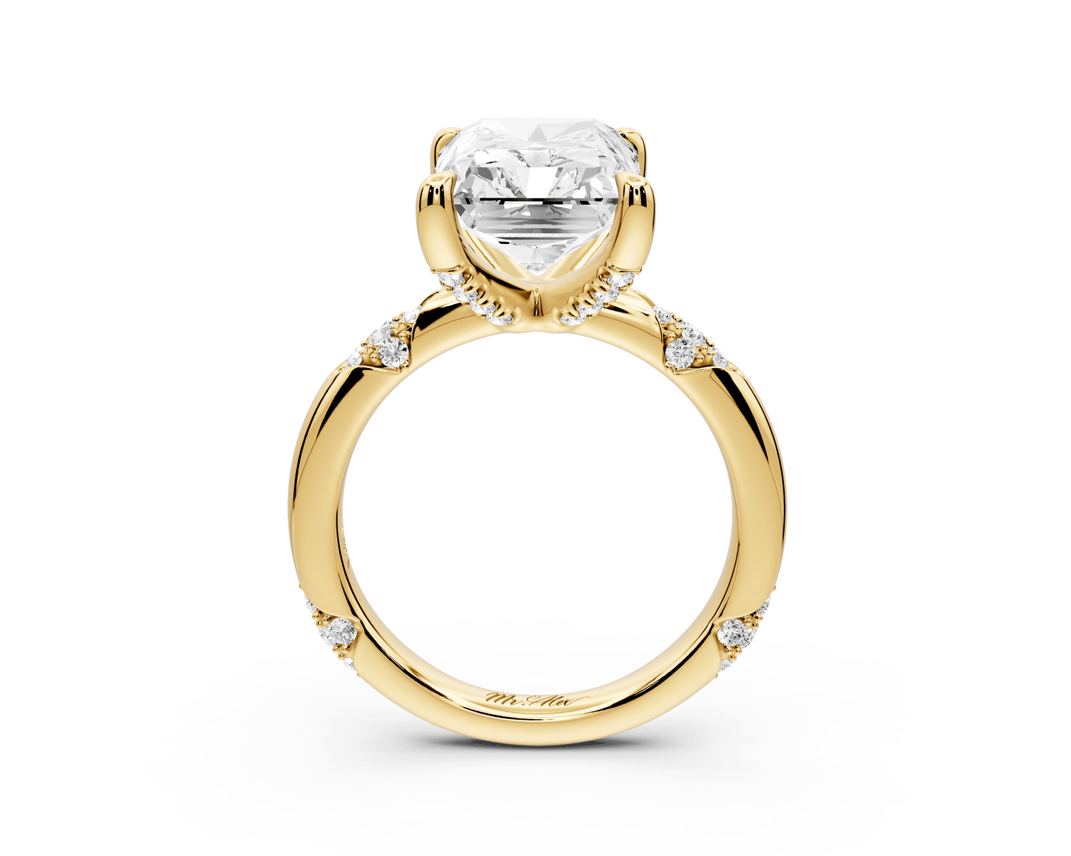 Luna - 5ct 14k yellow gold radiant Diamond Crown with Flush - Set Diamond Clusters Engagement Ring - Mr. Alex Jewelry