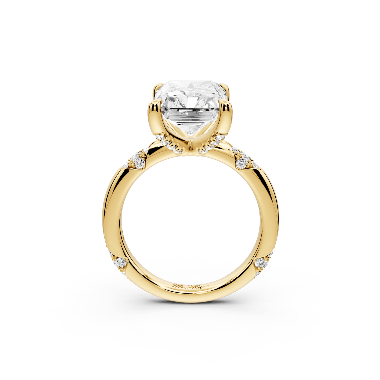Luna - 5ct 14k yellow gold radiant Diamond Crown with Flush - Set Diamond Clusters Engagement Ring - Mr. Alex Jewelry