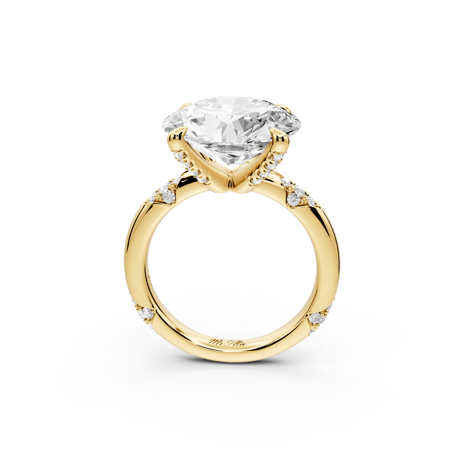 Luna - 5ct 14k yellow gold round Diamond Crown with Flush - Set Diamond Clusters Engagement Ring - Mr. Alex Jewelry