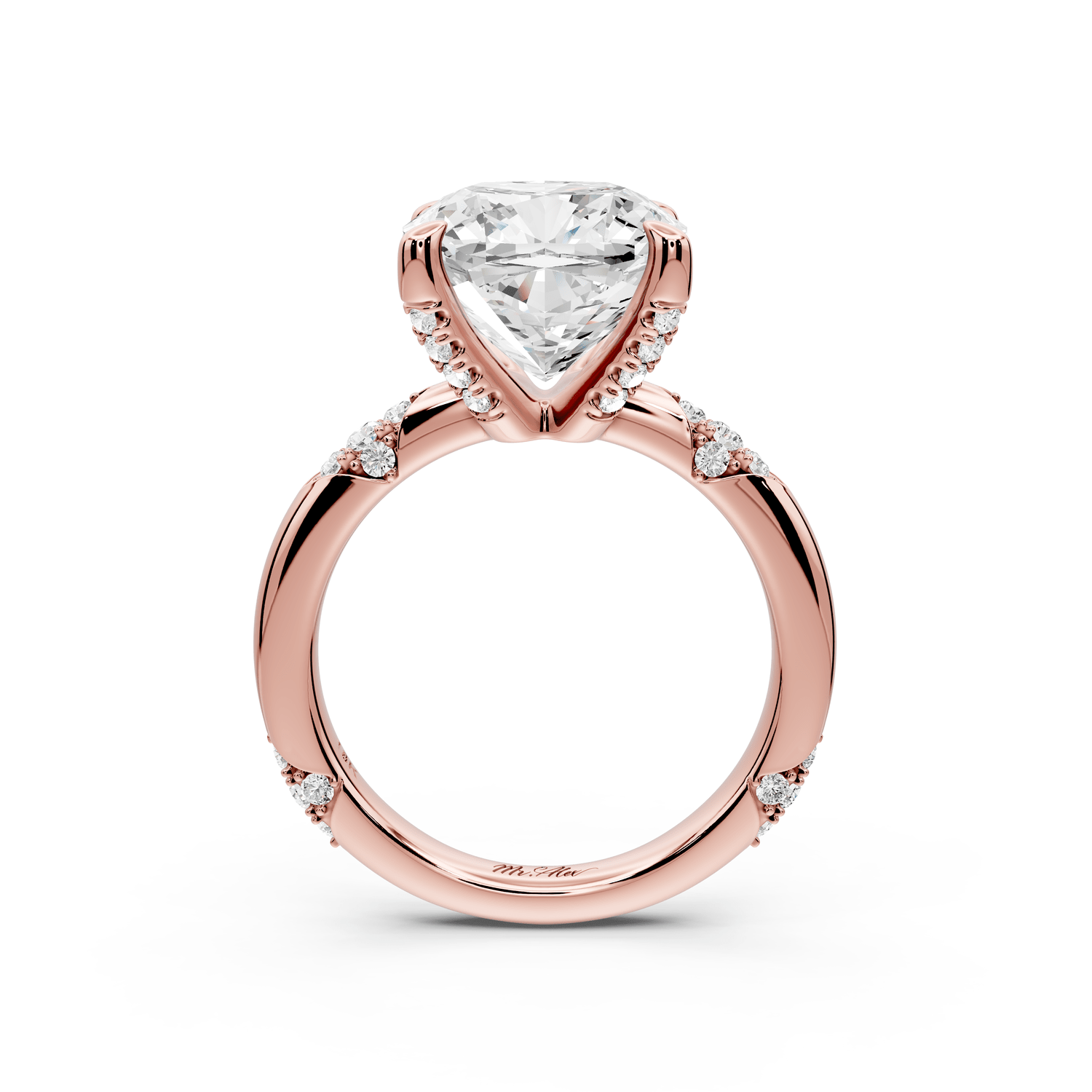 Luna - 5ct 18k rose gold cushion Diamond Crown with Flush - Set Diamond Clusters Engagement Ring - Mr. Alex Jewelry