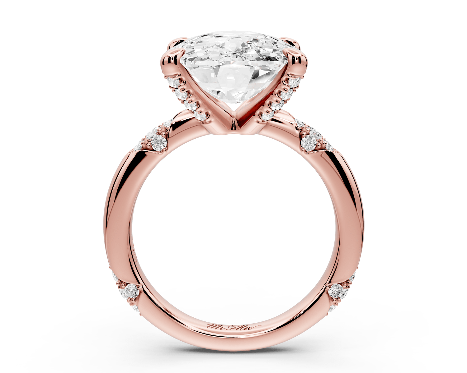 Luna - 5ct 18k rose gold ecushion Diamond Crown with Flush - Set Diamond Clusters Engagement Ring - Mr. Alex Jewelry