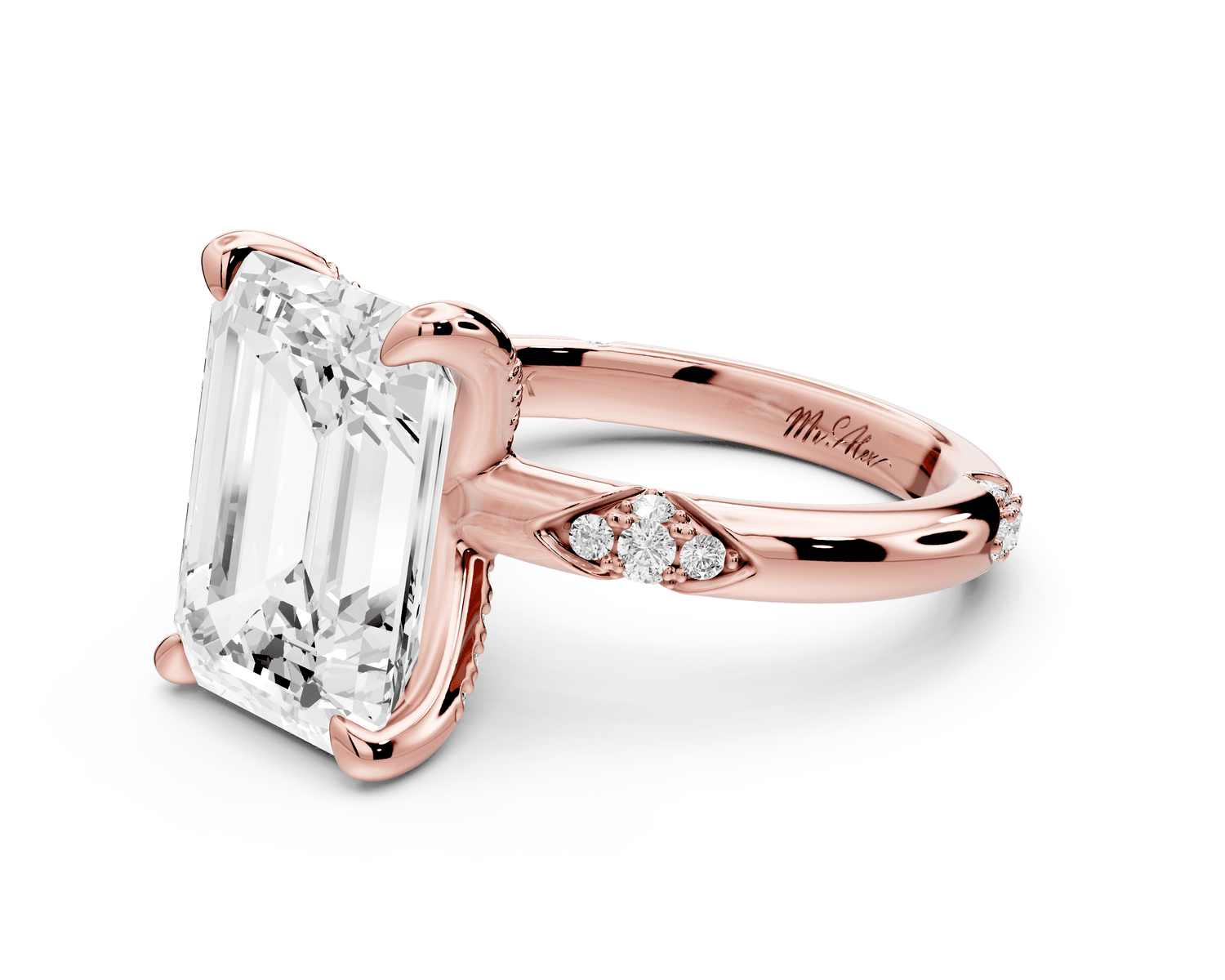 Luna - 5ct 18k rose gold emerald Diamond Crown with Flush - Set Diamond Clusters Engagement Ring - Mr. Alex Jewelry