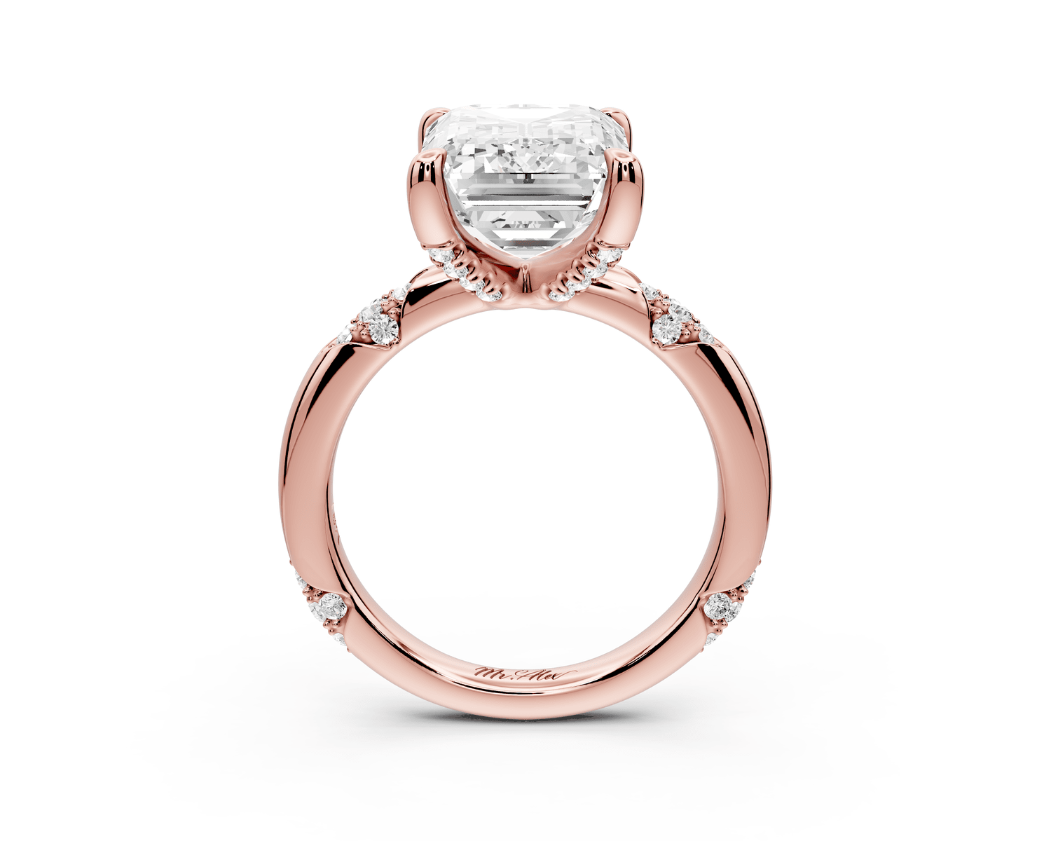 Luna - 5ct 18k rose gold emerald Diamond Crown with Flush - Set Diamond Clusters Engagement Ring - Mr. Alex Jewelry