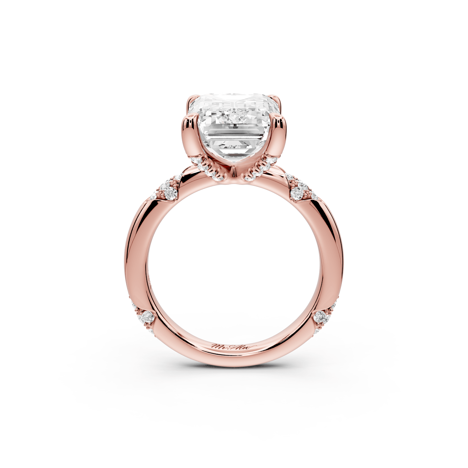 Luna - 5ct 18k rose gold emerald Diamond Crown with Flush - Set Diamond Clusters Engagement Ring - Mr. Alex Jewelry
