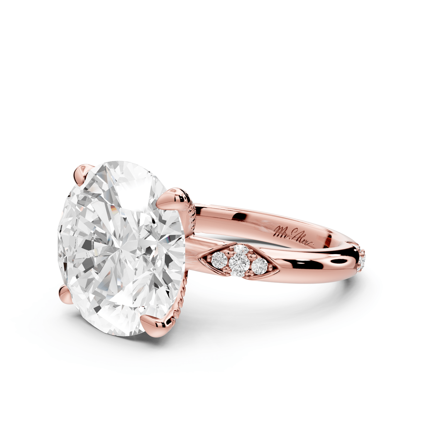 Luna - 5ct 18k rose gold oval Diamond Crown with Flush - Set Diamond Clusters Engagement Ring - Mr. Alex Jewelry