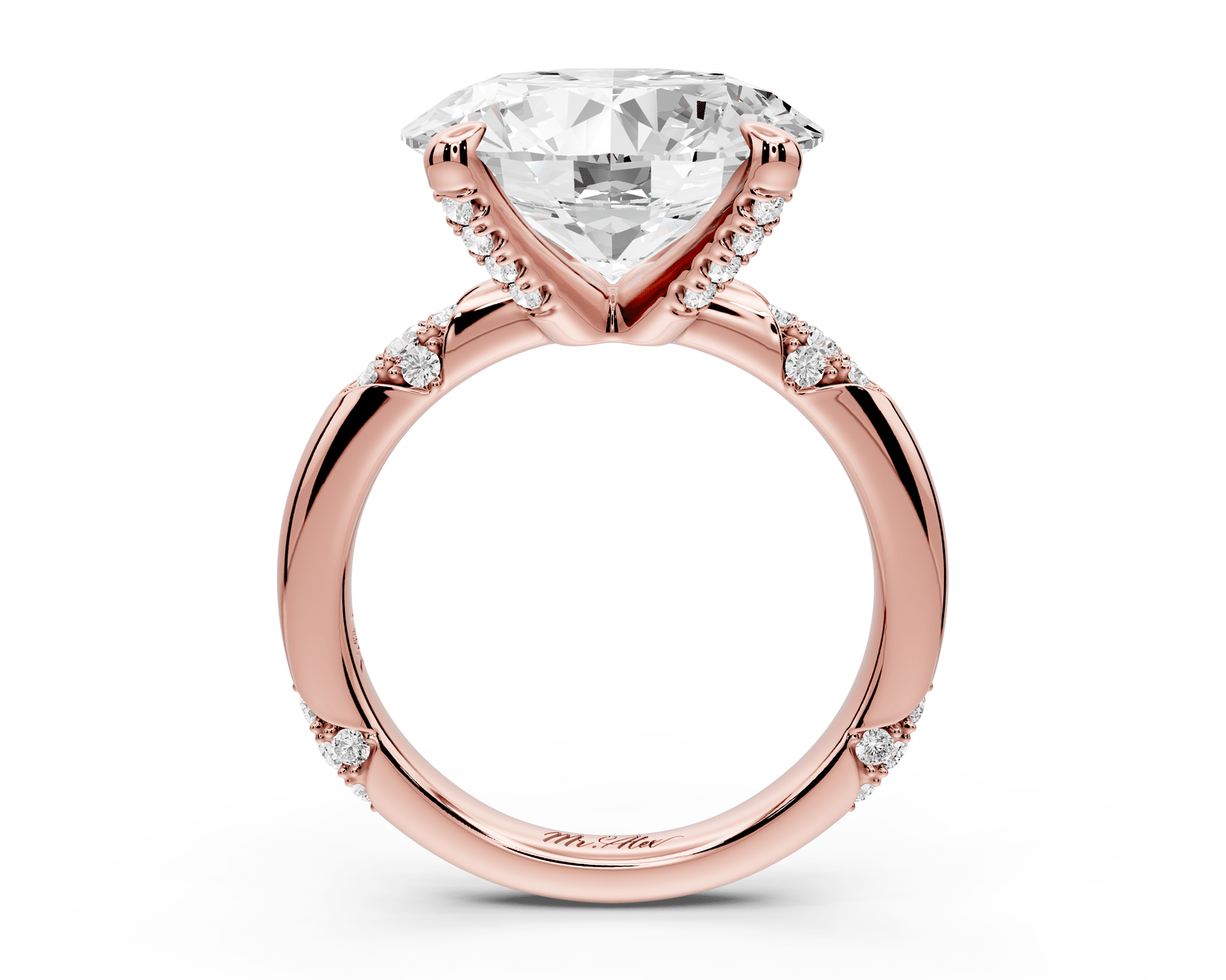 Luna - 5ct 18k rose gold oval Diamond Crown with Flush - Set Diamond Clusters Engagement Ring - Mr. Alex Jewelry