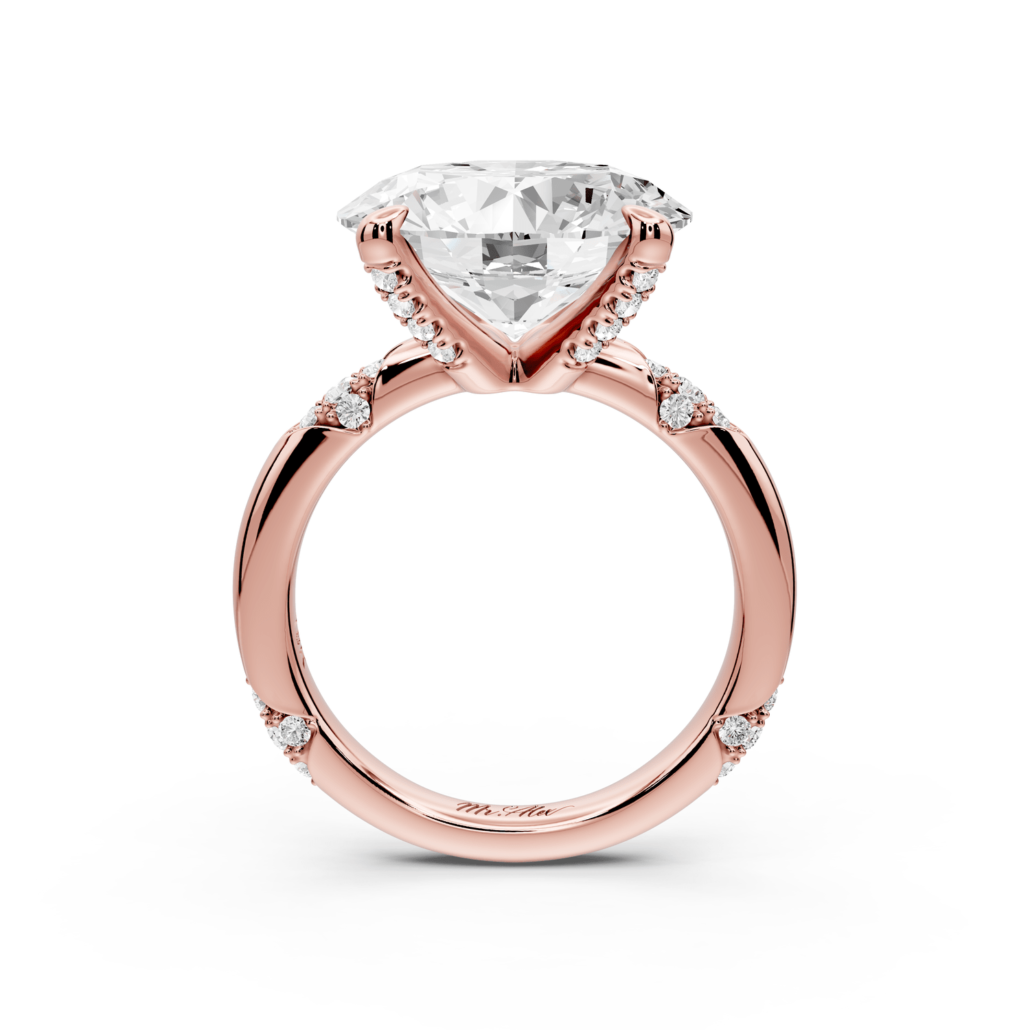 Luna - 5ct 18k rose gold oval Diamond Crown with Flush - Set Diamond Clusters Engagement Ring - Mr. Alex Jewelry