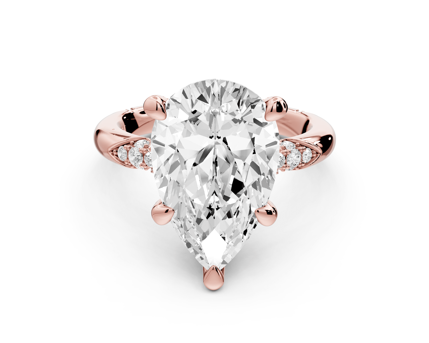 Luna - 5ct 18k rose gold pear Diamond Crown with Flush - Set Diamond Clusters Engagement Ring - Mr. Alex Jewelry