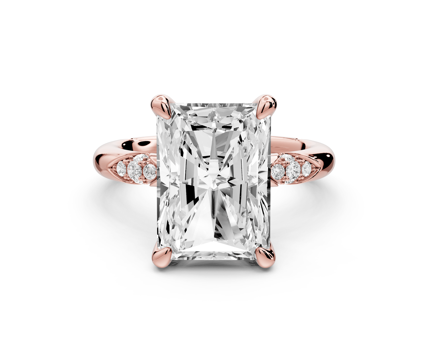 Luna - 5ct 18k rose gold radiant Diamond Crown with Flush - Set Diamond Clusters Engagement Ring - Mr. Alex Jewelry