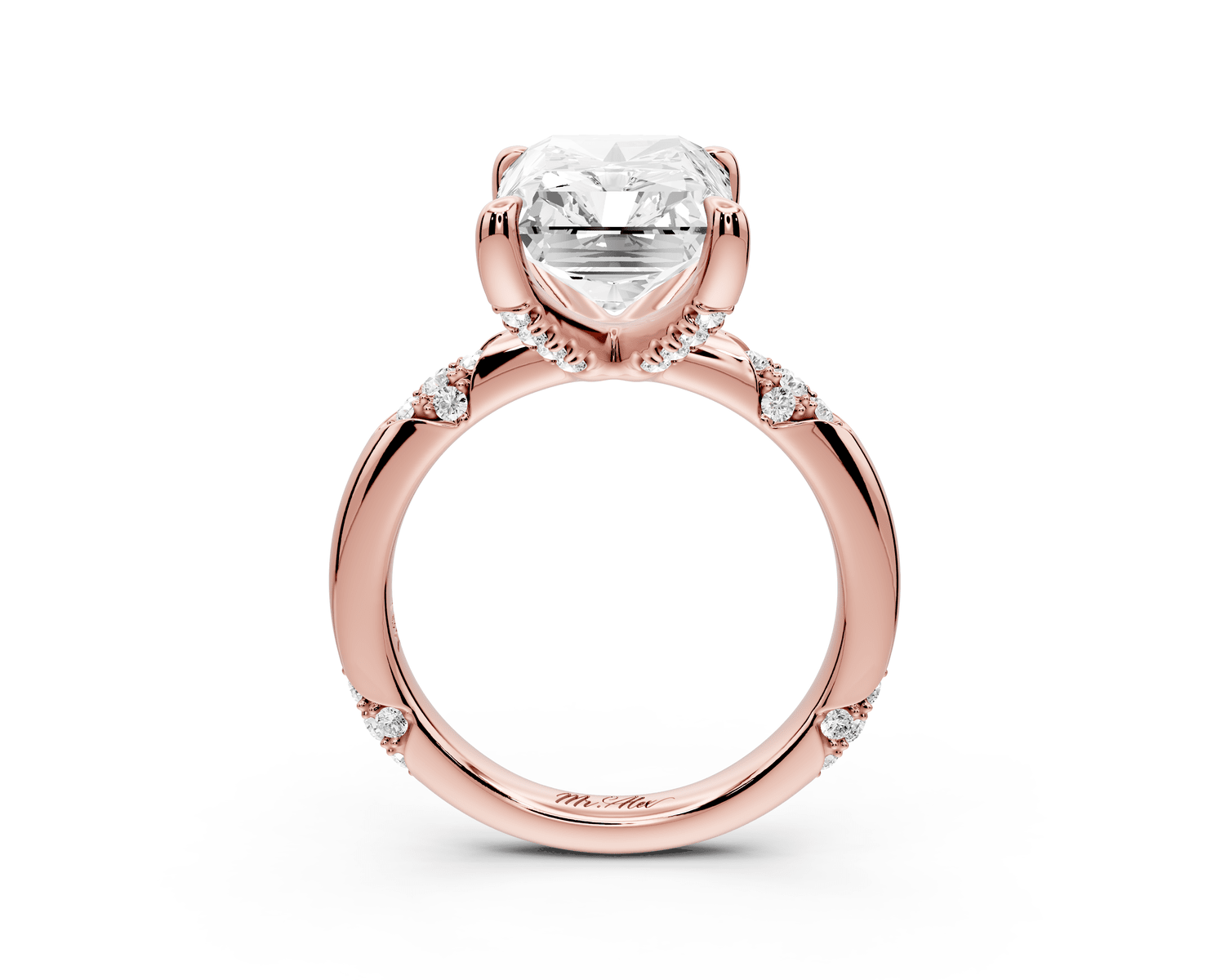Luna - 5ct 18k rose gold radiant Diamond Crown with Flush - Set Diamond Clusters Engagement Ring - Mr. Alex Jewelry