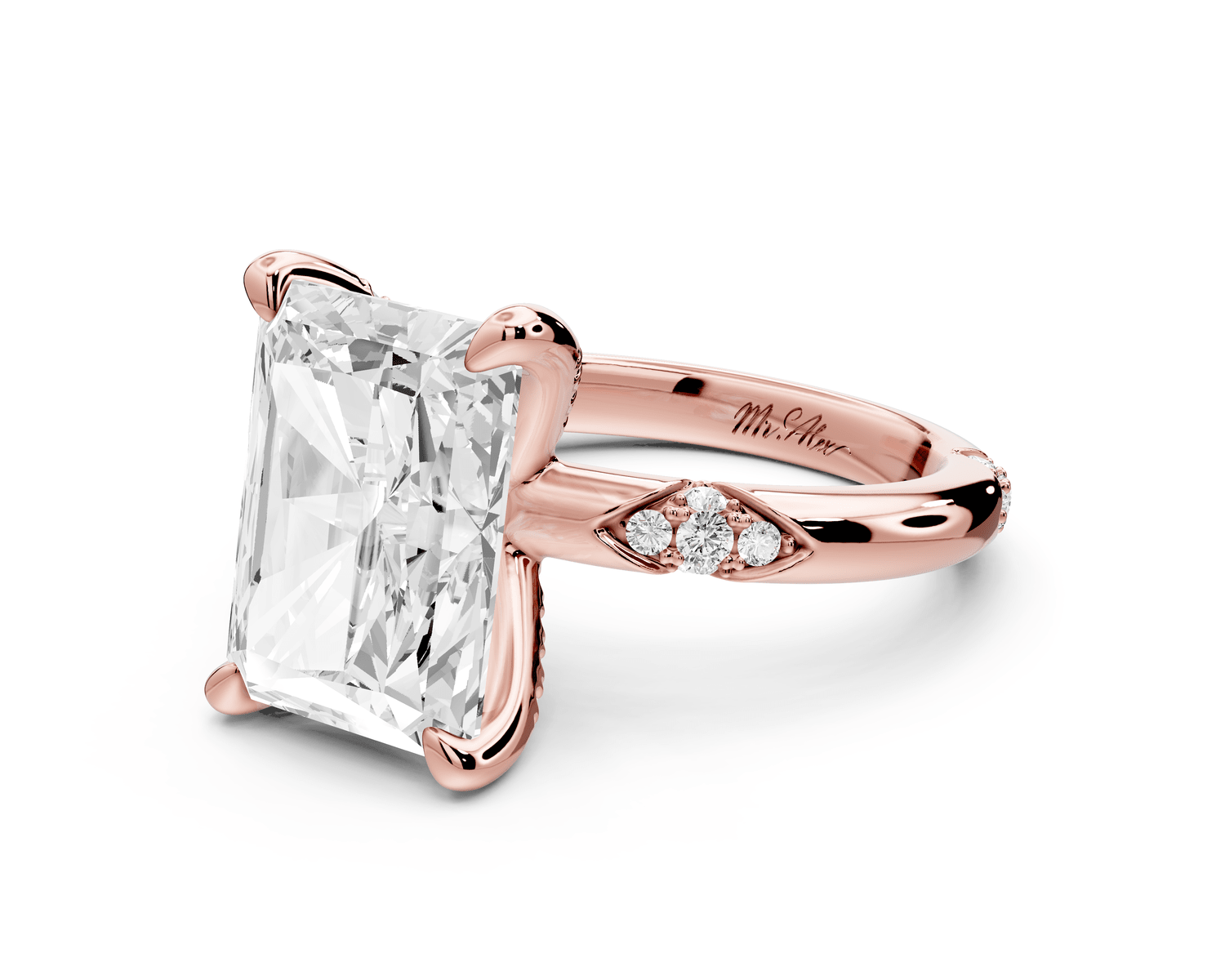 Luna - 5ct 18k rose gold radiant Diamond Crown with Flush - Set Diamond Clusters Engagement Ring - Mr. Alex Jewelry