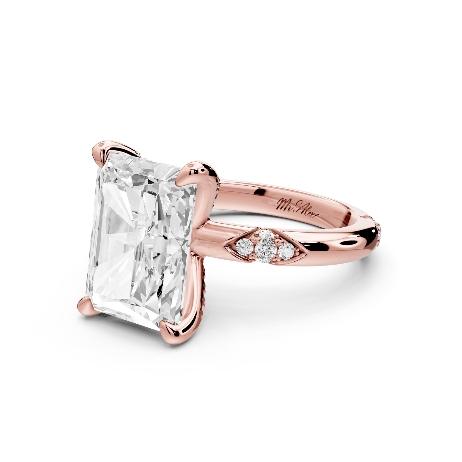 Luna - 5ct 18k rose gold radiant Diamond Crown with Flush - Set Diamond Clusters Engagement Ring - Mr. Alex Jewelry