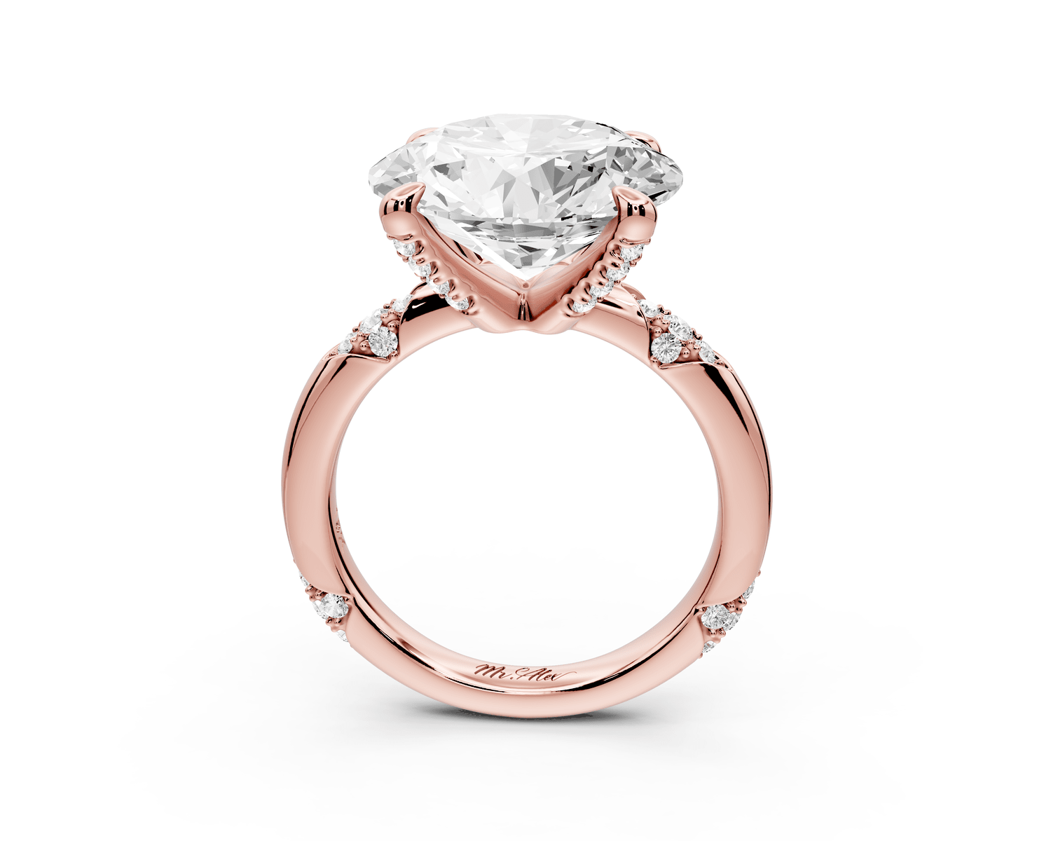 Luna - 5ct 18k rose gold round Diamond Crown with Flush - Set Diamond Clusters Engagement Ring - Mr. Alex Jewelry