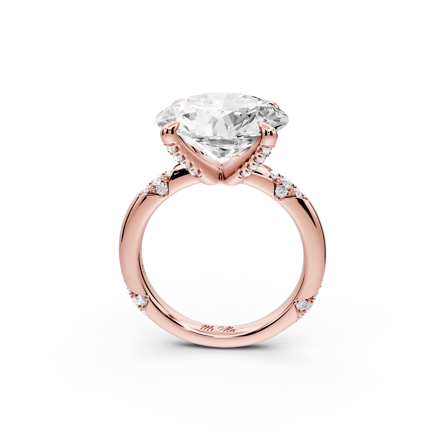 Luna - 5ct 18k rose gold round Diamond Crown with Flush - Set Diamond Clusters Engagement Ring - Mr. Alex Jewelry