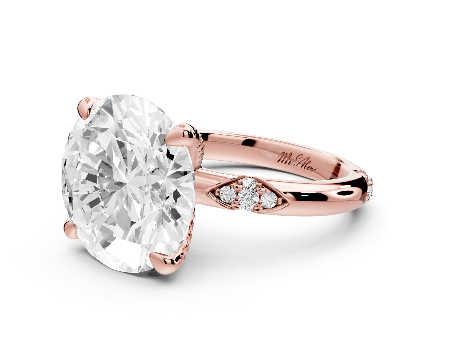 Luna - 5ct 18k rose gold round Diamond Crown with Flush - Set Diamond Clusters Engagement Ring - Mr. Alex Jewelry
