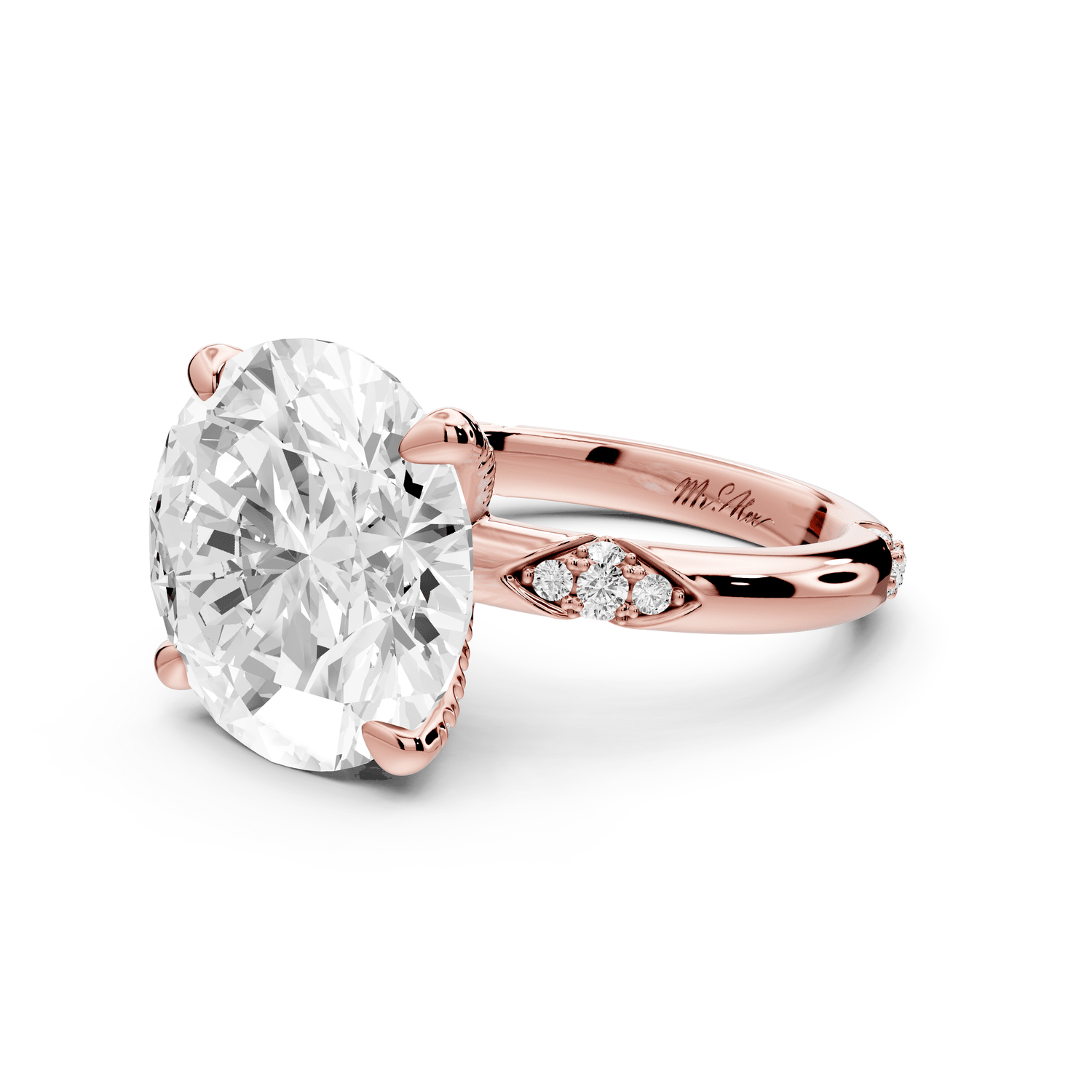 Luna - 5ct 18k rose gold round Diamond Crown with Flush - Set Diamond Clusters Engagement Ring - Mr. Alex Jewelry