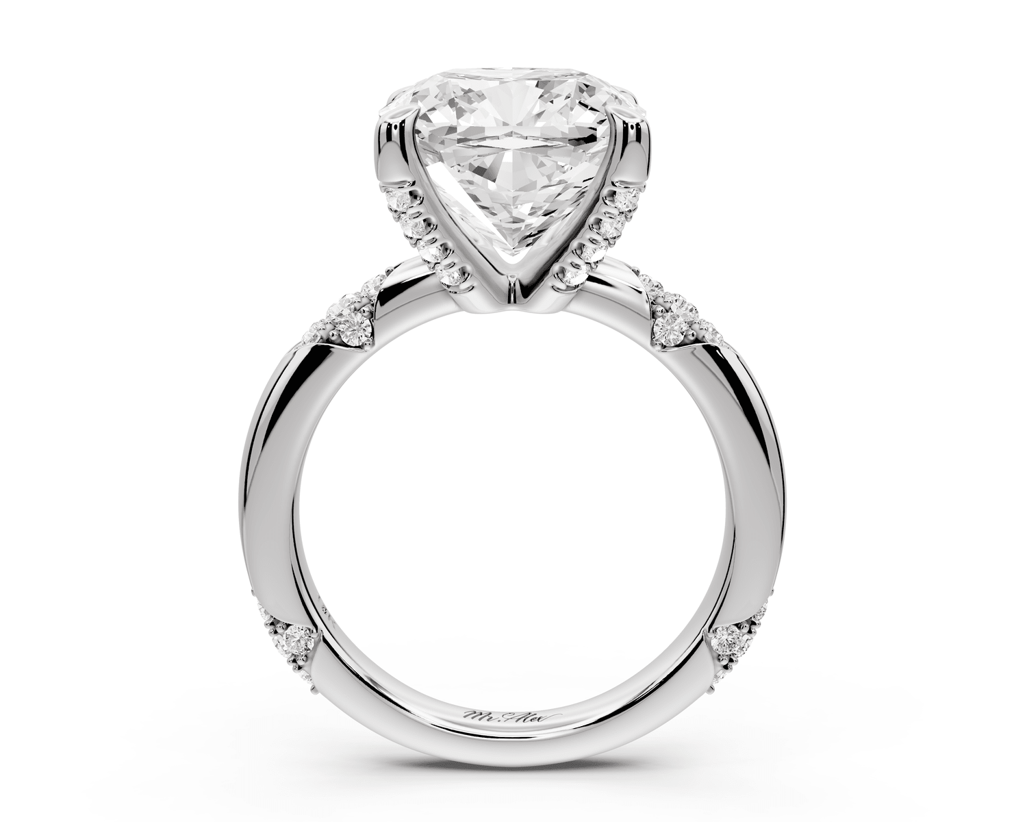 Luna - 5ct 18k white gold cushion Diamond Crown with Flush - Set Diamond Clusters Engagement Ring - Mr. Alex Jewelry