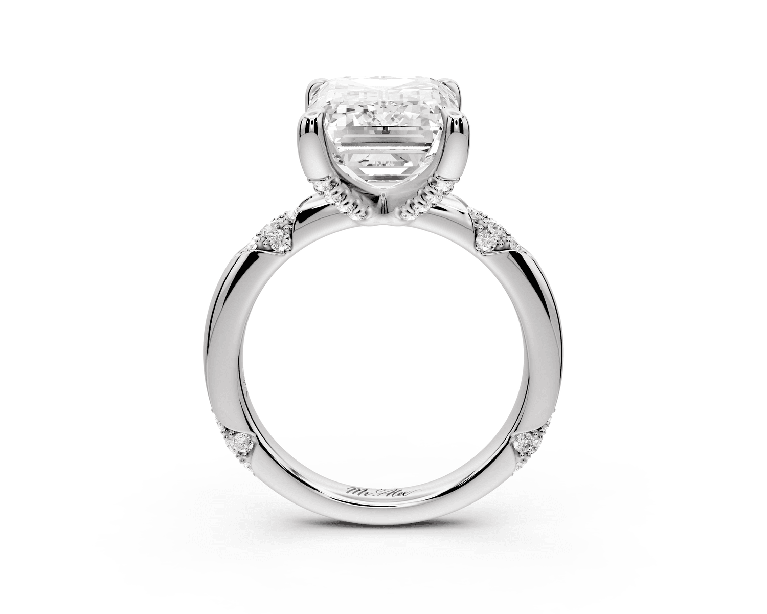 Luna - 5ct 18k white gold emerald Diamond Crown with Flush - Set Diamond Clusters Engagement Ring - Mr. Alex Jewelry