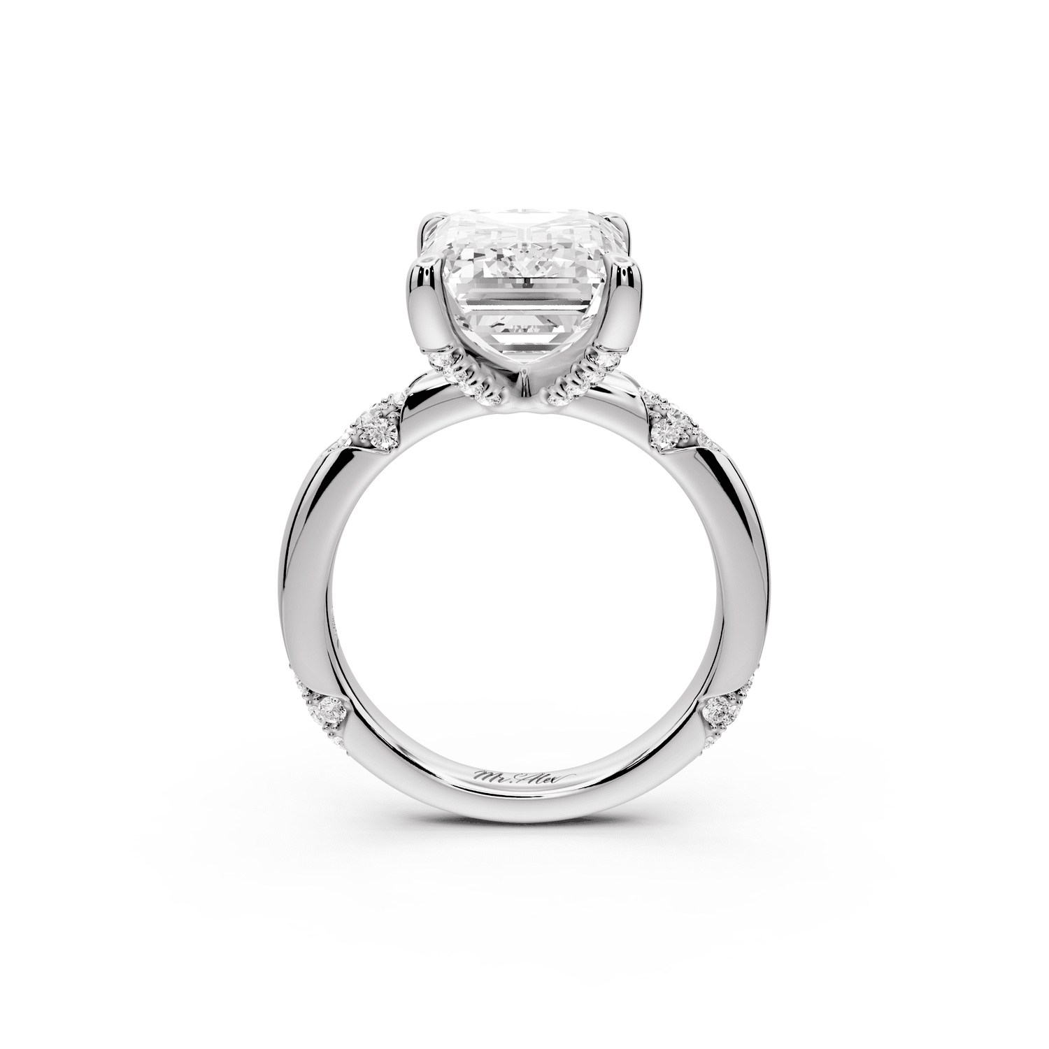 Luna - 5ct 18k white gold emerald Diamond Crown with Flush - Set Diamond Clusters Engagement Ring - Mr. Alex Jewelry