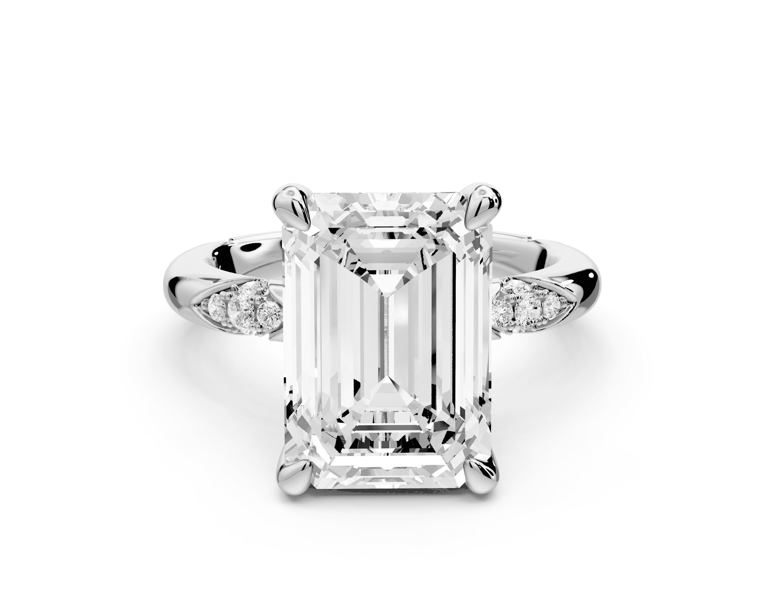 Luna - 5ct 18k white gold emerald Diamond Crown with Flush - Set Diamond Clusters Engagement Ring - Mr. Alex Jewelry