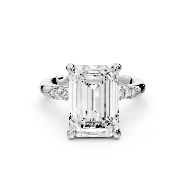 Luna - 5ct 18k white gold emerald Diamond Crown with Flush - Set Diamond Clusters Engagement Ring - Mr. Alex Jewelry