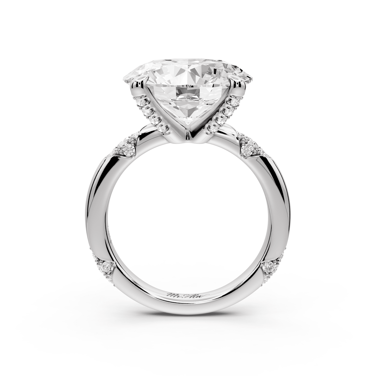 Luna - 5ct 18k white gold oval Diamond Crown with Flush - Set Diamond Clusters Engagement Ring - Mr. Alex Jewelry