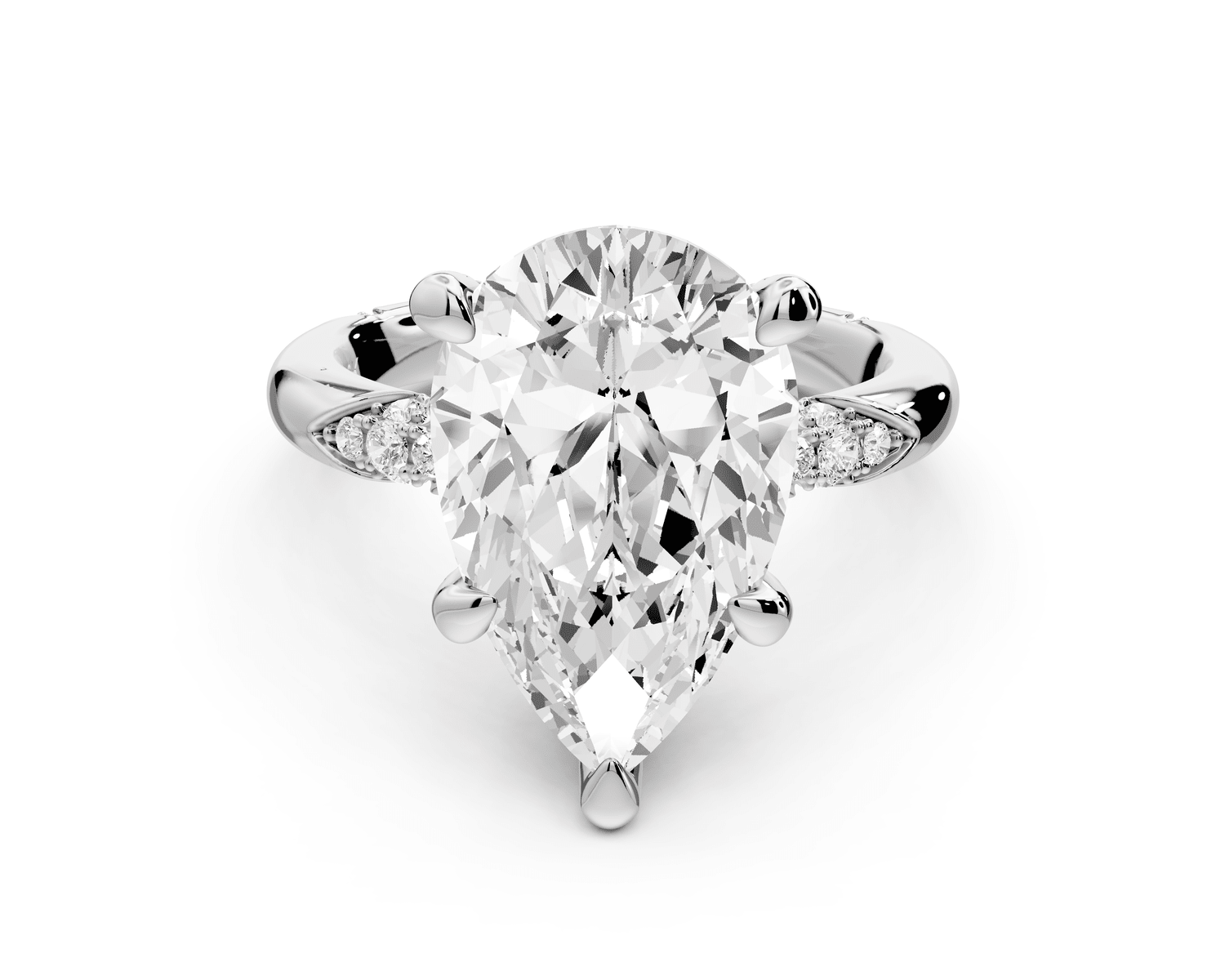 Luna - 5ct 18k white gold pear Diamond Crown with Flush - Set Diamond Clusters Engagement Ring - Mr. Alex Jewelry