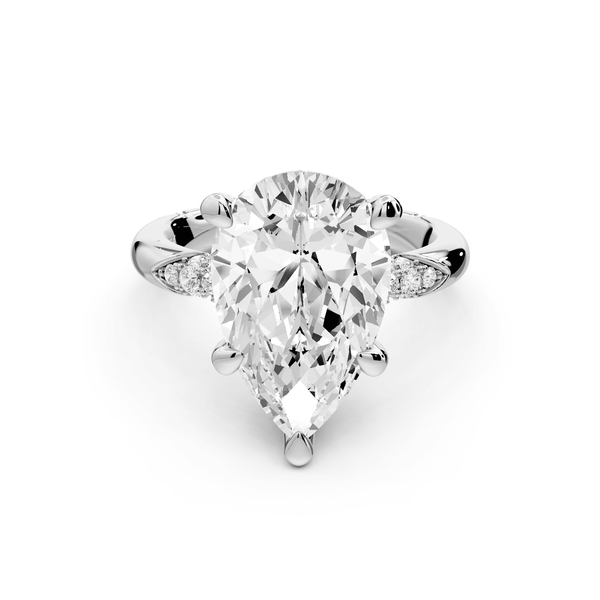 Luna - 5ct 18k white gold pear Diamond Crown with Flush - Set Diamond Clusters Engagement Ring - Mr. Alex Jewelry